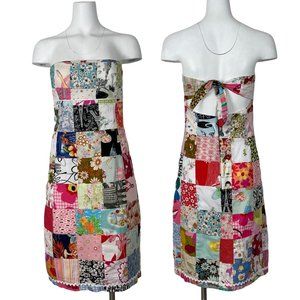 Patchwork Strapless Dress Love Life Felipe Pappas M Mini Empire Art To Wear Boho